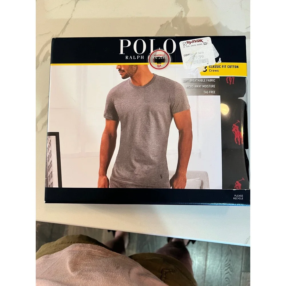 Polo Ralph Lauren 3-Pack Classic Fit Cotton Crew Undershirts Grey Mens Large NIB